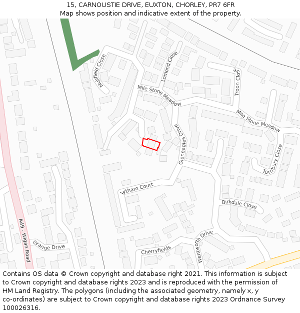 15, CARNOUSTIE DRIVE, EUXTON, CHORLEY, PR7 6FR: Location map and indicative extent of plot