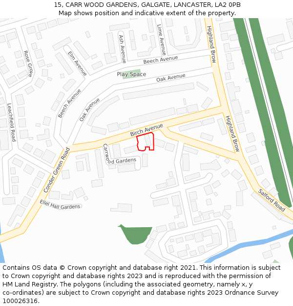 15, CARR WOOD GARDENS, GALGATE, LANCASTER, LA2 0PB: Location map and indicative extent of plot