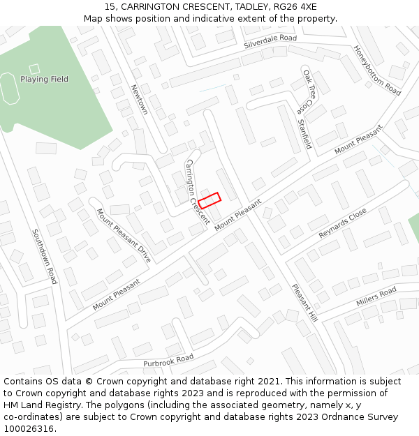 15, CARRINGTON CRESCENT, TADLEY, RG26 4XE: Location map and indicative extent of plot