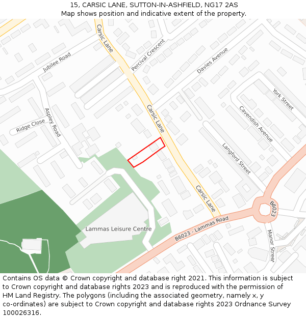 15, CARSIC LANE, SUTTON-IN-ASHFIELD, NG17 2AS: Location map and indicative extent of plot