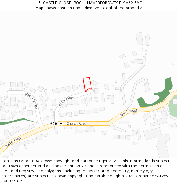 15, CASTLE CLOSE, ROCH, HAVERFORDWEST, SA62 6AG: Location map and indicative extent of plot
