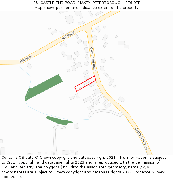 15, CASTLE END ROAD, MAXEY, PETERBOROUGH, PE6 9EP: Location map and indicative extent of plot