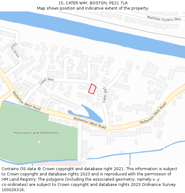 15, CATER WAY, BOSTON, PE21 7LA: Location map and indicative extent of plot