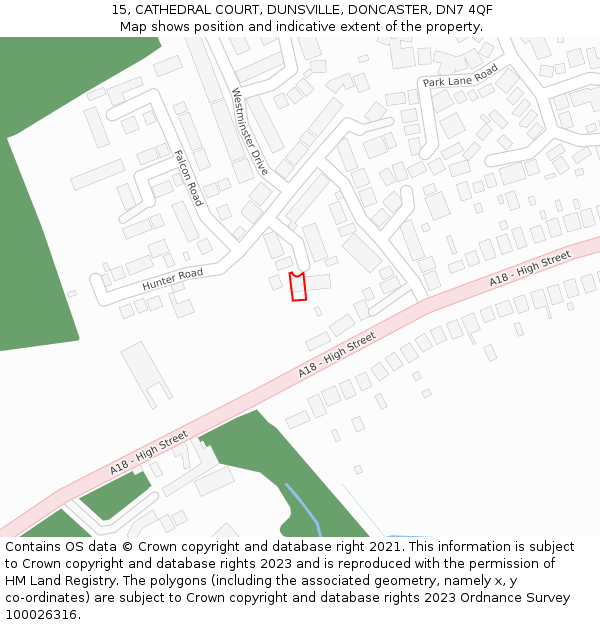 15, CATHEDRAL COURT, DUNSVILLE, DONCASTER, DN7 4QF: Location map and indicative extent of plot