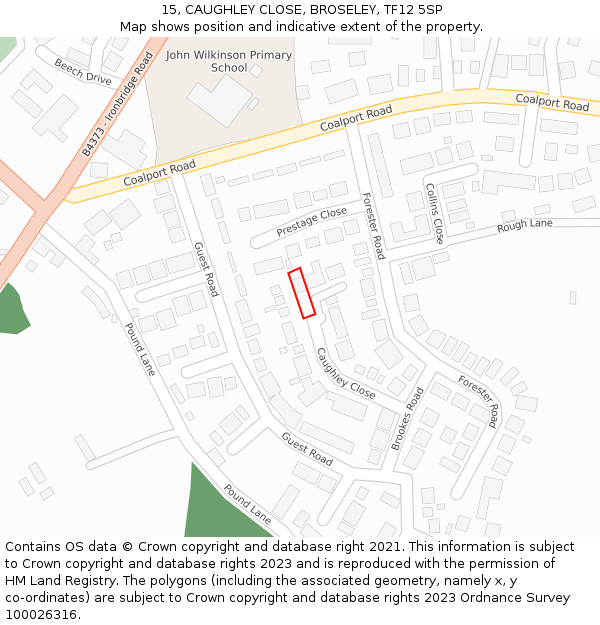 15, CAUGHLEY CLOSE, BROSELEY, TF12 5SP: Location map and indicative extent of plot