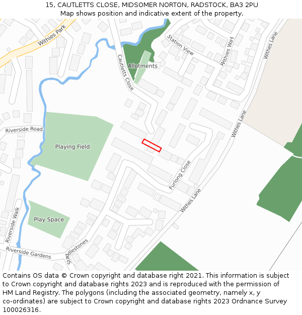 15, CAUTLETTS CLOSE, MIDSOMER NORTON, RADSTOCK, BA3 2PU: Location map and indicative extent of plot