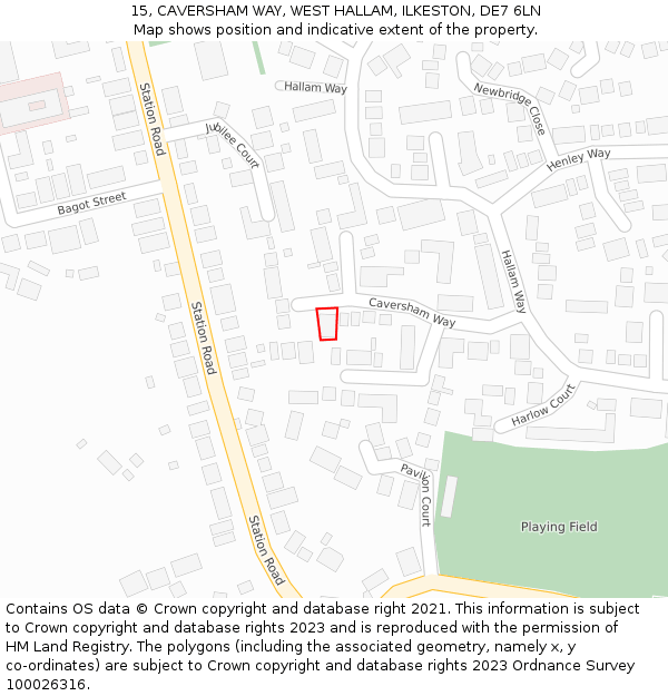 15, CAVERSHAM WAY, WEST HALLAM, ILKESTON, DE7 6LN: Location map and indicative extent of plot