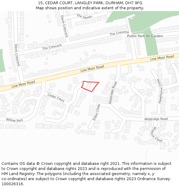 15, CEDAR COURT, LANGLEY PARK, DURHAM, DH7 9FG: Location map and indicative extent of plot