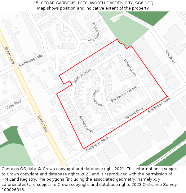 15, CEDAR GARDENS, LETCHWORTH GARDEN CITY, SG6 1GQ: Location map and indicative extent of plot