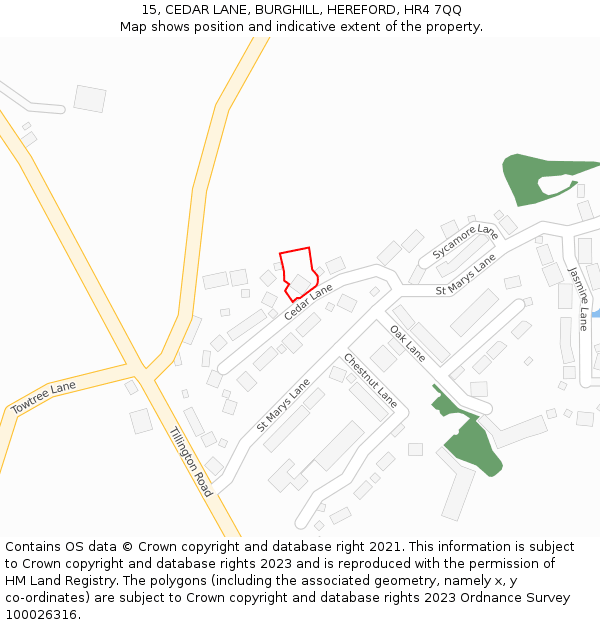 15, CEDAR LANE, BURGHILL, HEREFORD, HR4 7QQ: Location map and indicative extent of plot