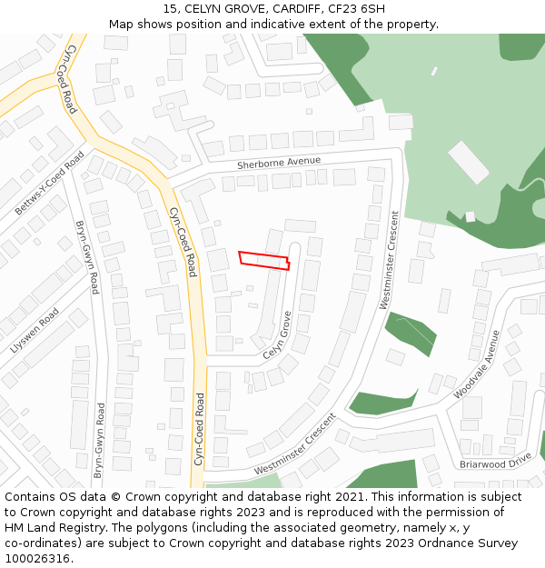 15, CELYN GROVE, CARDIFF, CF23 6SH: Location map and indicative extent of plot