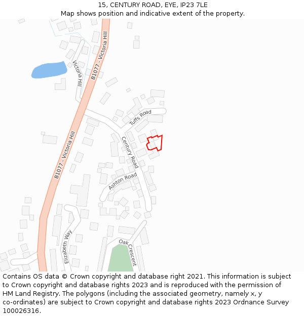 15, CENTURY ROAD, EYE, IP23 7LE: Location map and indicative extent of plot