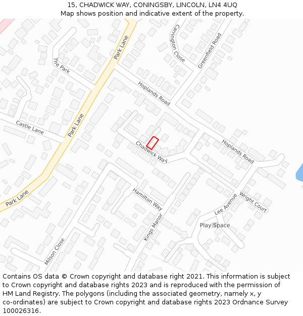 15, CHADWICK WAY, CONINGSBY, LINCOLN, LN4 4UQ: Location map and indicative extent of plot