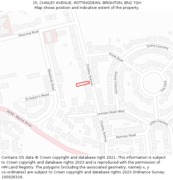 15, CHAILEY AVENUE, ROTTINGDEAN, BRIGHTON, BN2 7GH: Location map and indicative extent of plot
