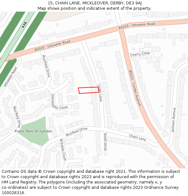15, CHAIN LANE, MICKLEOVER, DERBY, DE3 9AJ: Location map and indicative extent of plot