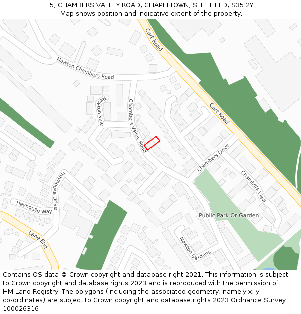 15, CHAMBERS VALLEY ROAD, CHAPELTOWN, SHEFFIELD, S35 2YF: Location map and indicative extent of plot