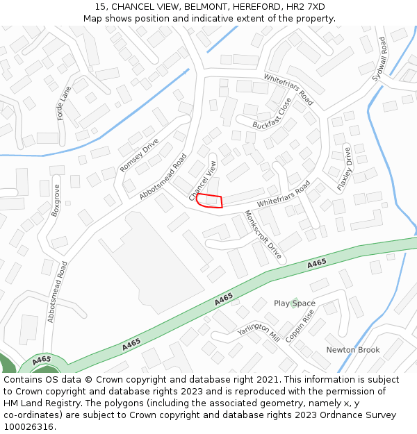 15, CHANCEL VIEW, BELMONT, HEREFORD, HR2 7XD: Location map and indicative extent of plot