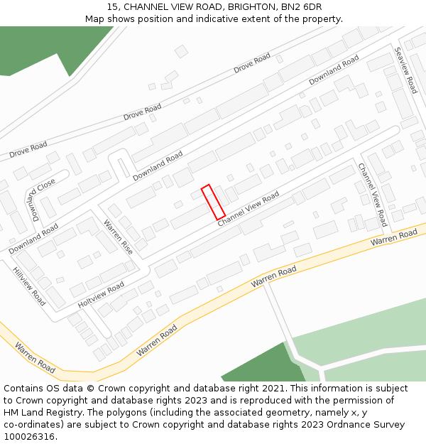 15, CHANNEL VIEW ROAD, BRIGHTON, BN2 6DR: Location map and indicative extent of plot