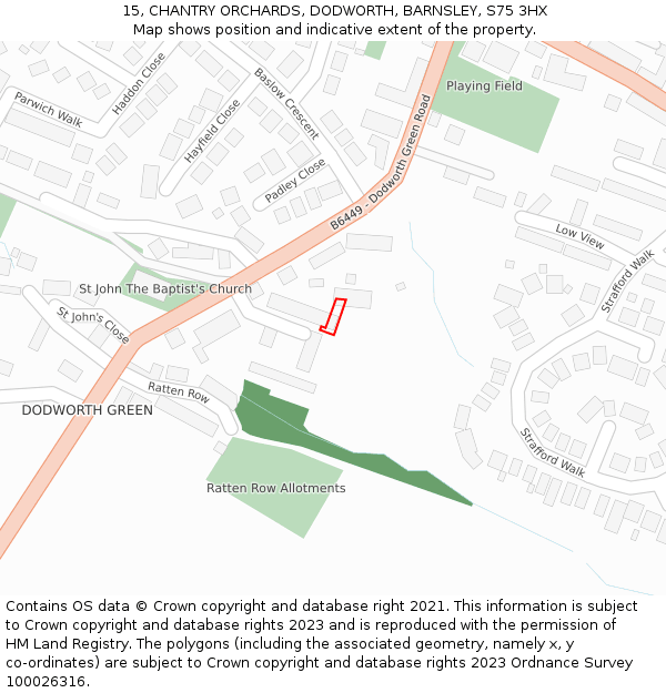 15, CHANTRY ORCHARDS, DODWORTH, BARNSLEY, S75 3HX: Location map and indicative extent of plot