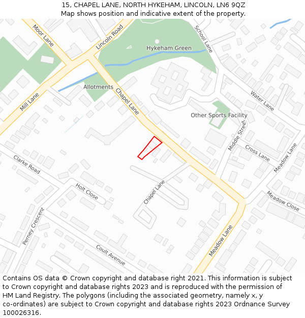 15, CHAPEL LANE, NORTH HYKEHAM, LINCOLN, LN6 9QZ: Location map and indicative extent of plot