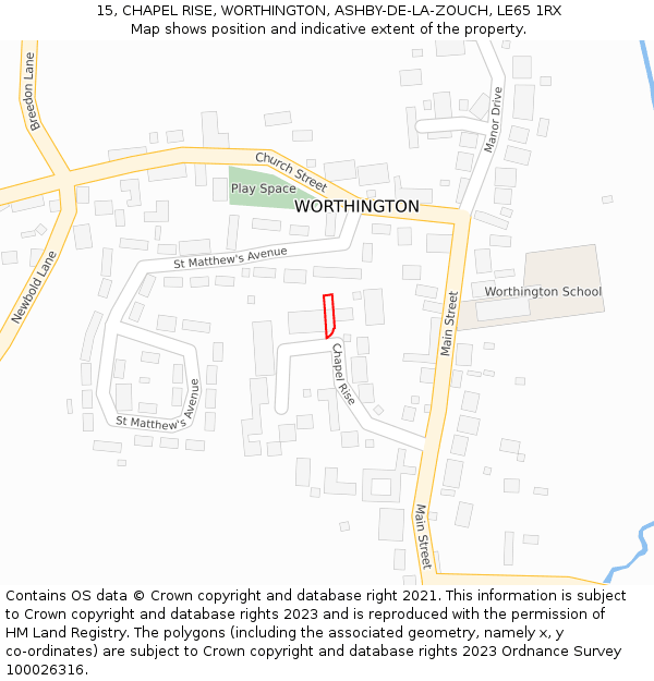 15, CHAPEL RISE, WORTHINGTON, ASHBY-DE-LA-ZOUCH, LE65 1RX: Location map and indicative extent of plot