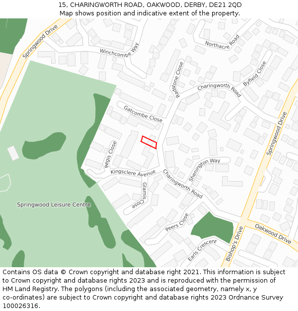 15, CHARINGWORTH ROAD, OAKWOOD, DERBY, DE21 2QD: Location map and indicative extent of plot