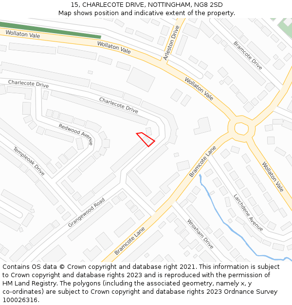 15, CHARLECOTE DRIVE, NOTTINGHAM, NG8 2SD: Location map and indicative extent of plot