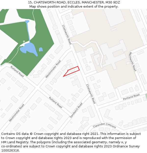 15, CHATSWORTH ROAD, ECCLES, MANCHESTER, M30 9DZ: Location map and indicative extent of plot