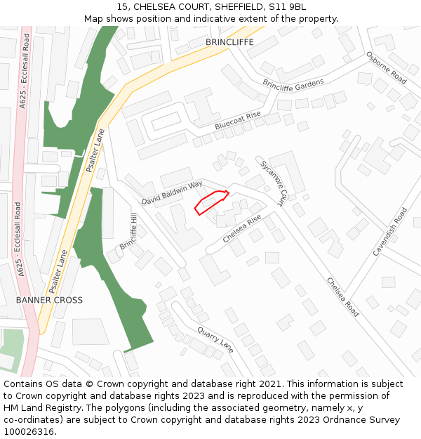 15, CHELSEA COURT, SHEFFIELD, S11 9BL: Location map and indicative extent of plot