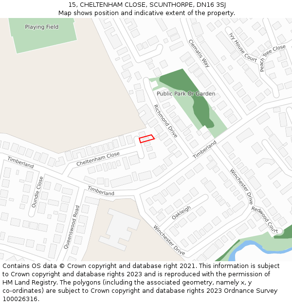 15, CHELTENHAM CLOSE, SCUNTHORPE, DN16 3SJ: Location map and indicative extent of plot