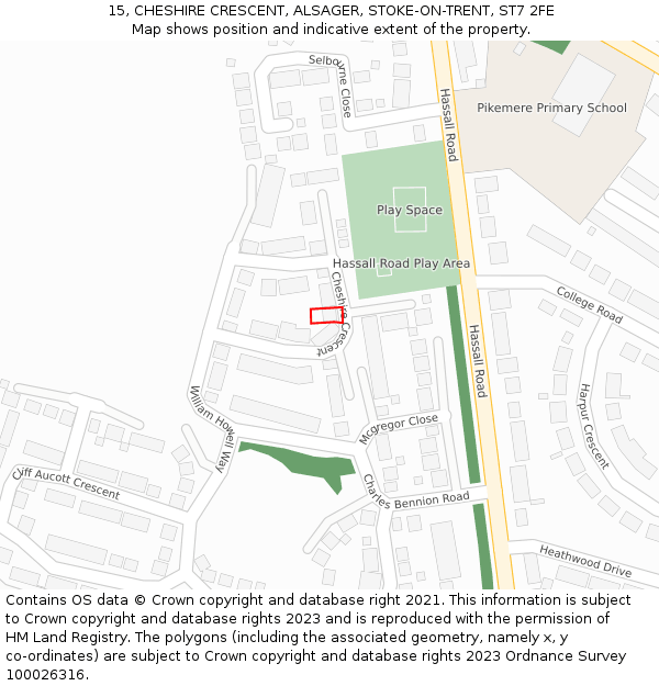 15, CHESHIRE CRESCENT, ALSAGER, STOKE-ON-TRENT, ST7 2FE: Location map and indicative extent of plot