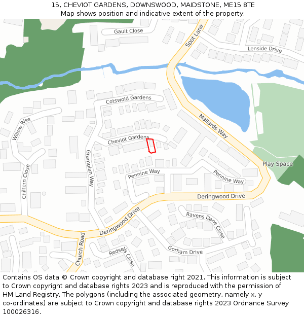 15, CHEVIOT GARDENS, DOWNSWOOD, MAIDSTONE, ME15 8TE: Location map and indicative extent of plot