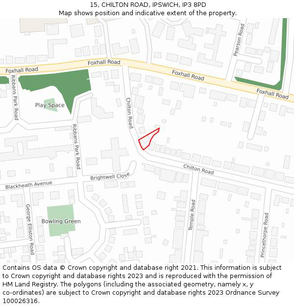 15, CHILTON ROAD, IPSWICH, IP3 8PD: Location map and indicative extent of plot