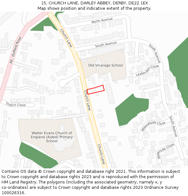 15, CHURCH LANE, DARLEY ABBEY, DERBY, DE22 1EX: Location map and indicative extent of plot