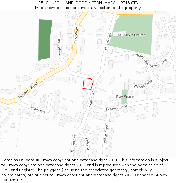 15, CHURCH LANE, DODDINGTON, MARCH, PE15 0TA: Location map and indicative extent of plot