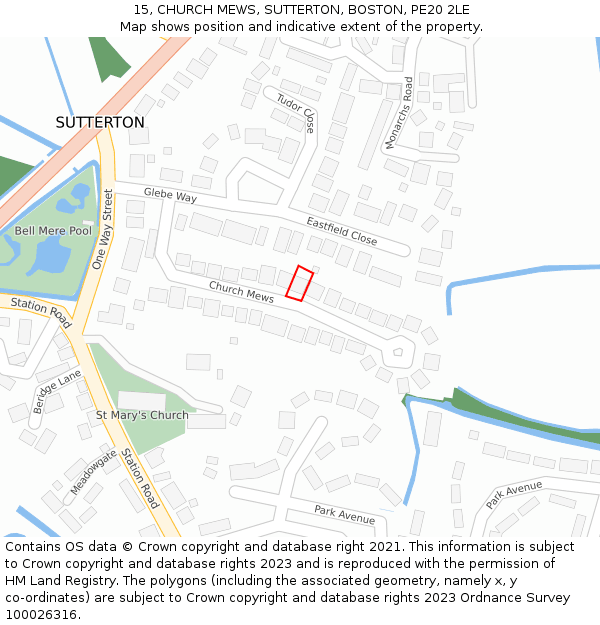 15, CHURCH MEWS, SUTTERTON, BOSTON, PE20 2LE: Location map and indicative extent of plot