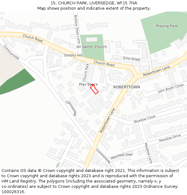 15, CHURCH PARK, LIVERSEDGE, WF15 7NA: Location map and indicative extent of plot