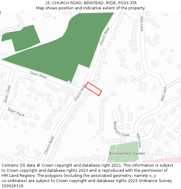15, CHURCH ROAD, BINSTEAD, RYDE, PO33 3TA: Location map and indicative extent of plot