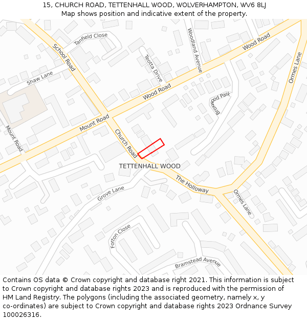 15, CHURCH ROAD, TETTENHALL WOOD, WOLVERHAMPTON, WV6 8LJ: Location map and indicative extent of plot
