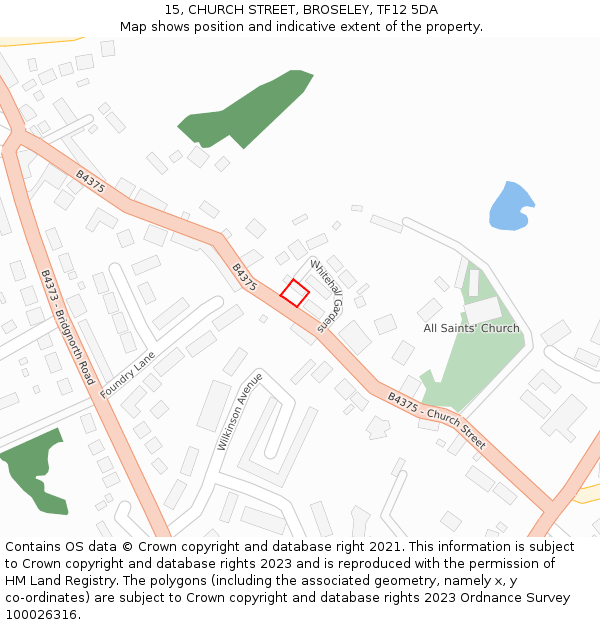 15, CHURCH STREET, BROSELEY, TF12 5DA: Location map and indicative extent of plot