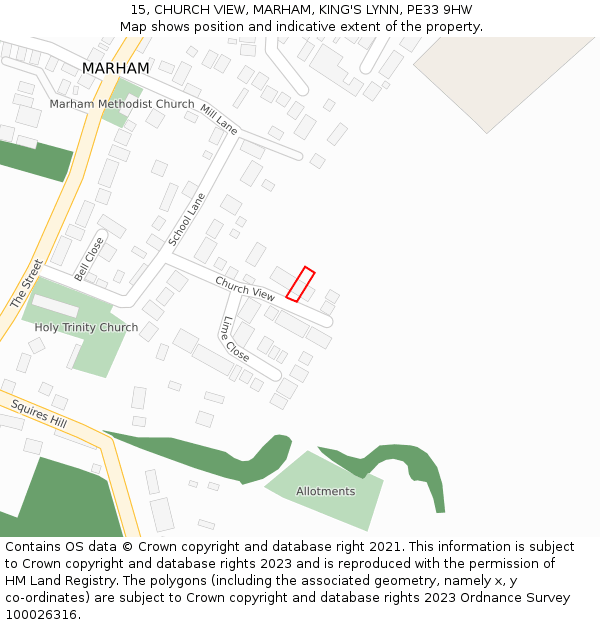 15, CHURCH VIEW, MARHAM, KING'S LYNN, PE33 9HW: Location map and indicative extent of plot