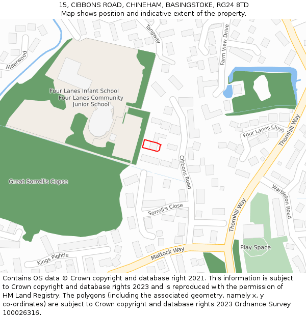 15, CIBBONS ROAD, CHINEHAM, BASINGSTOKE, RG24 8TD: Location map and indicative extent of plot
