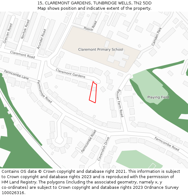 15, CLAREMONT GARDENS, TUNBRIDGE WELLS, TN2 5DD: Location map and indicative extent of plot