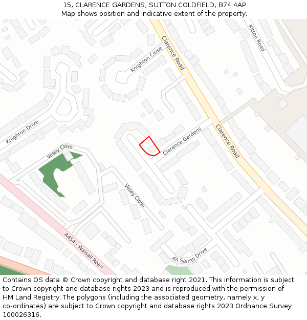 15, CLARENCE GARDENS, SUTTON COLDFIELD, B74 4AP: Location map and indicative extent of plot