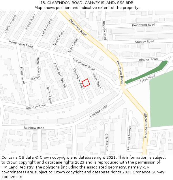 15, CLARENDON ROAD, CANVEY ISLAND, SS8 8DR: Location map and indicative extent of plot