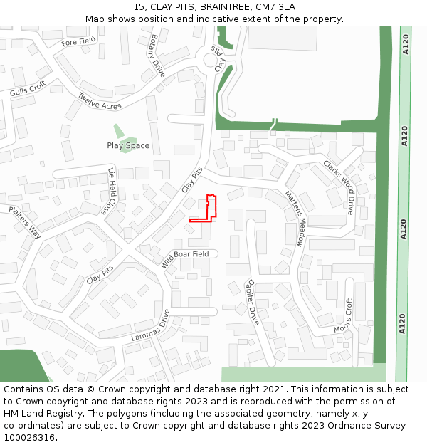 15, CLAY PITS, BRAINTREE, CM7 3LA: Location map and indicative extent of plot