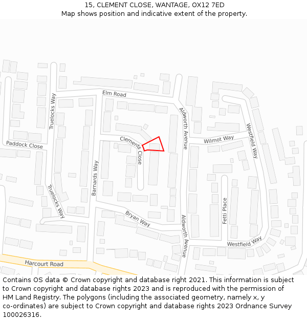 15, CLEMENT CLOSE, WANTAGE, OX12 7ED: Location map and indicative extent of plot