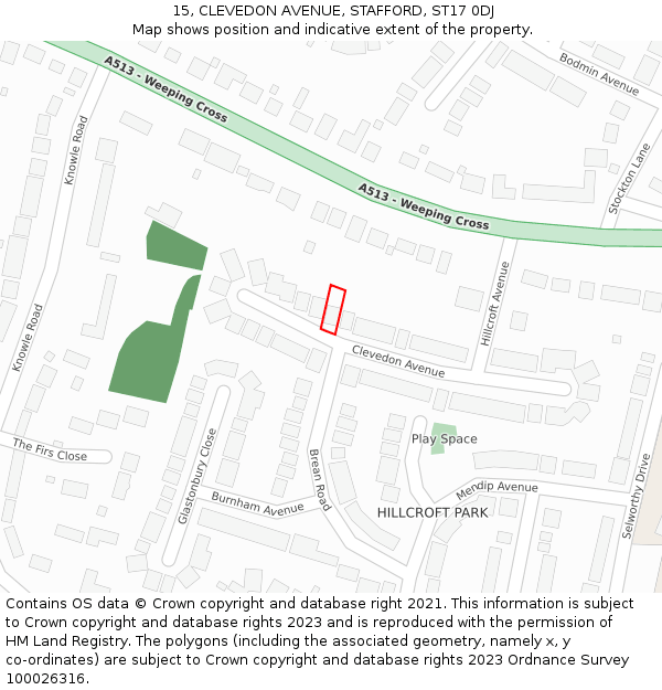 15, CLEVEDON AVENUE, STAFFORD, ST17 0DJ: Location map and indicative extent of plot