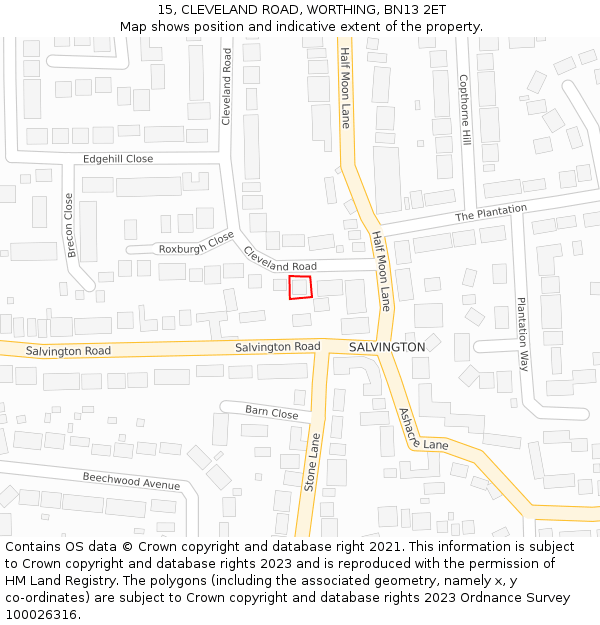 15, CLEVELAND ROAD, WORTHING, BN13 2ET: Location map and indicative extent of plot