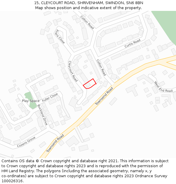 15, CLEYCOURT ROAD, SHRIVENHAM, SWINDON, SN6 8BN: Location map and indicative extent of plot